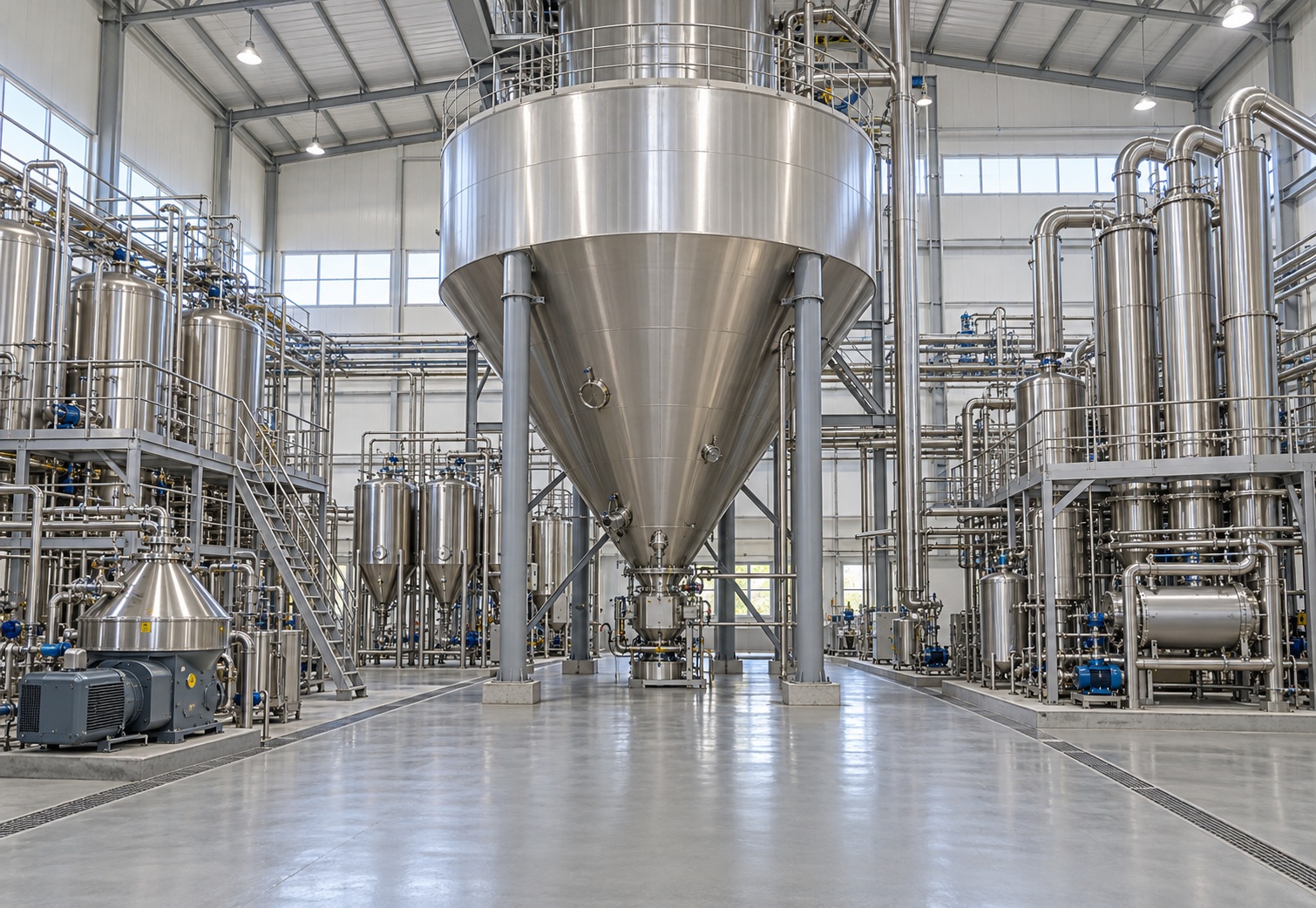 Modern automated instant coffee production hall