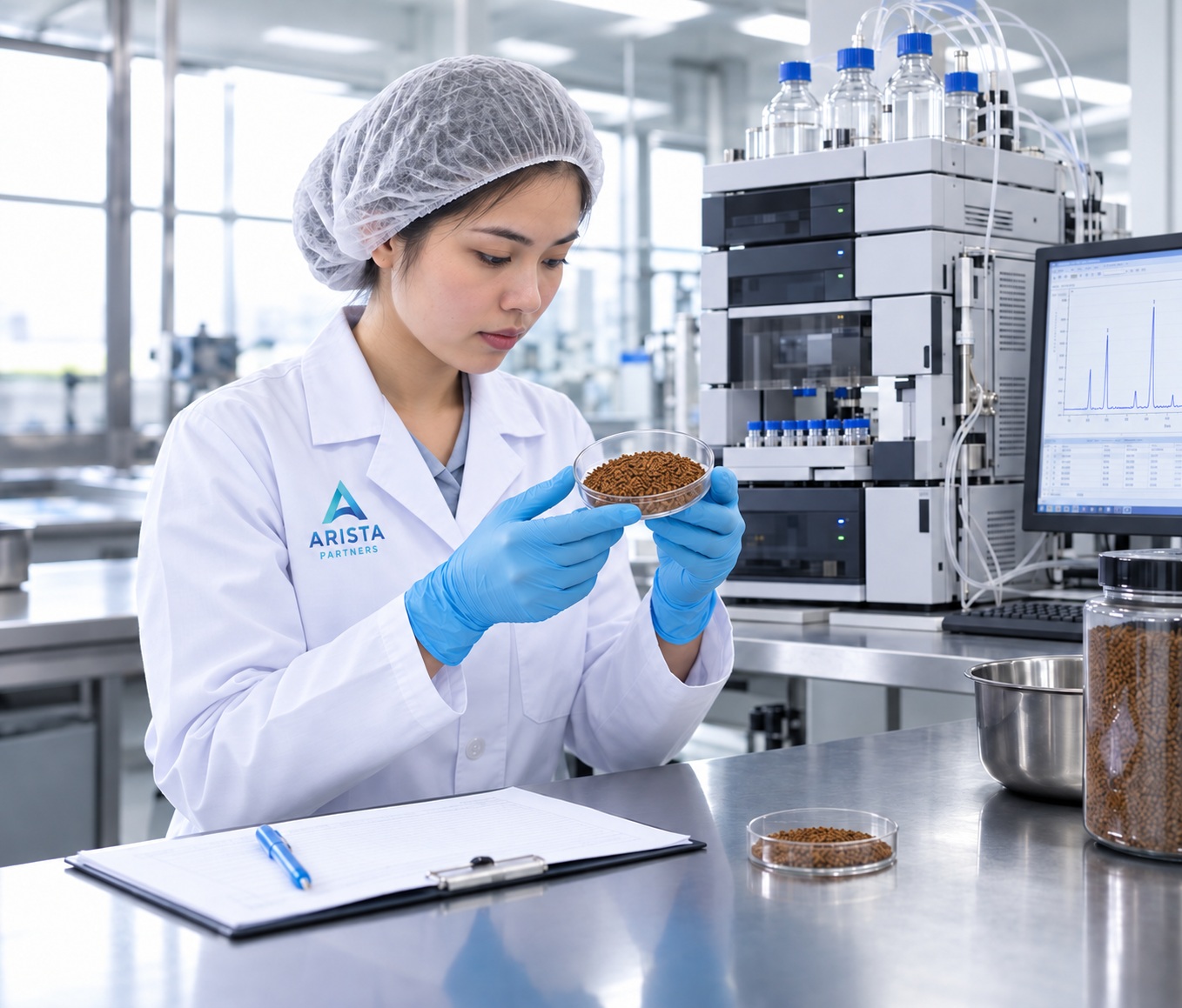 Technician reviewing an instant coffee sample